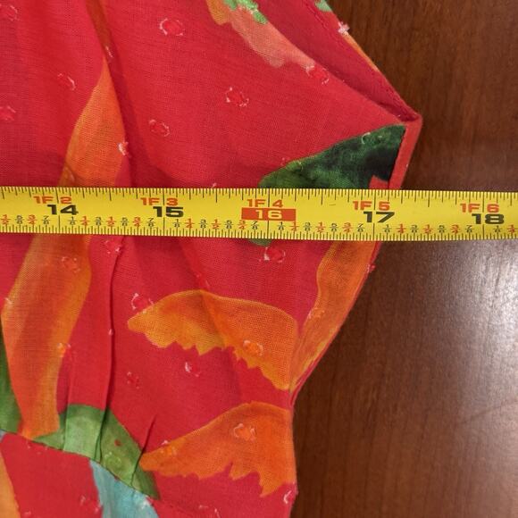 FARM Rio Midi Dress Sz Medium Red Ipanema Ruffle Sleeveless Tropical Resortwear - Picture 6 of 7